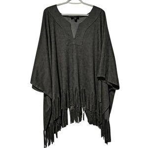Karen Kane Gray Faux Supple Suede Oversized M/L Fringed Western Poncho Boho